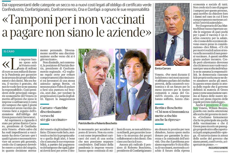 2021_09_17_La_Tribuna_di_Treviso_pag.05_Primo_Piano_Tamponi_per_i_non_vaccinati_A_pagare_non_siano_le_aziende